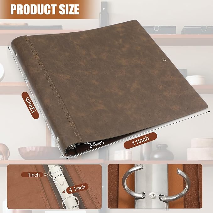 Teling 1 Pcs Leather 3 Ring Binder Holds 8.5 x 11 Inch Paper Binder Organizer Vintage Faux Leather Portfolio Folder Planner for Office Home Document Photo Diary Supplies (Vintage Brown)