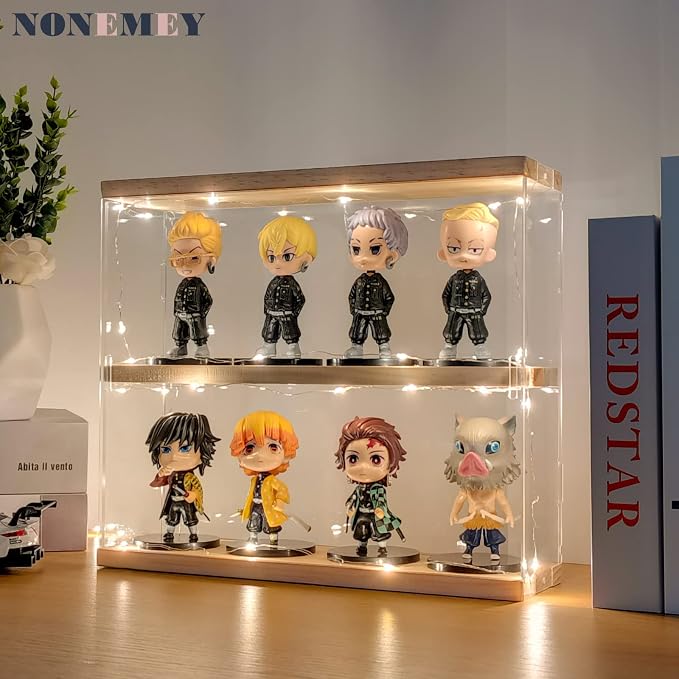 NONEMEY Clear Acrylic Display Case Stand 2 Tier Storage Box Wall Mount Showcase Dustproof Organizer Box for Collectibles (2Tier 12×3.3×10inch)