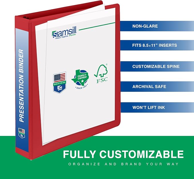Samsill 1 Inch 3 Ring Binders,Made in USA,Economy Round Ring,Clear View Cover,200 Sheet Capacity - for School,Home,Office - Red,(Pack of 24)