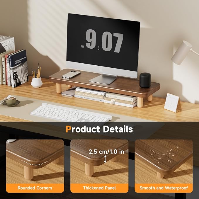 Monitor Stand Riser, 24 Inch Wood Desk Organizer with Monitor Stand & Storage Computer Monitor and Laptop Riser Multifunctional Laptop Stand Desk Organizer for Office Home Screen/Laptop/PC (Walnut)