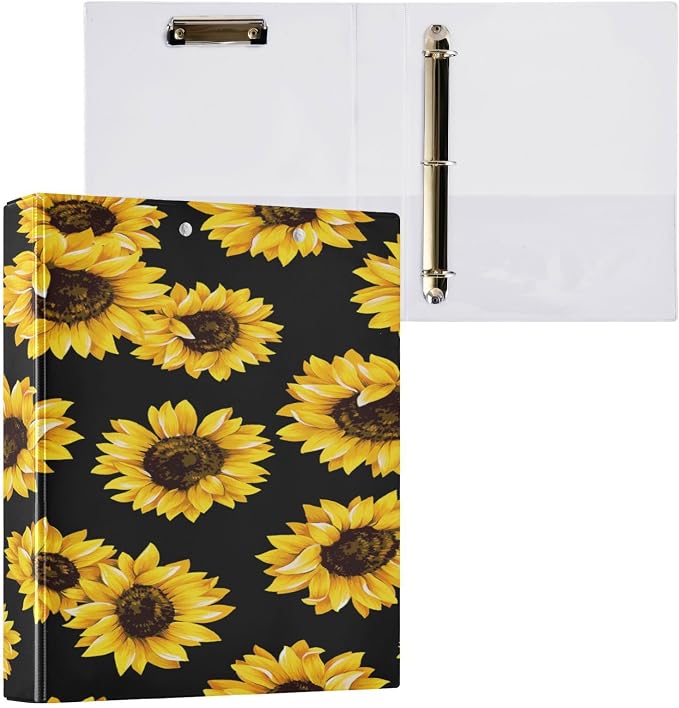 Sunflower Pattern Clipboard Binder with 2 Pockets, 1.5 Inch Three Ring Binder