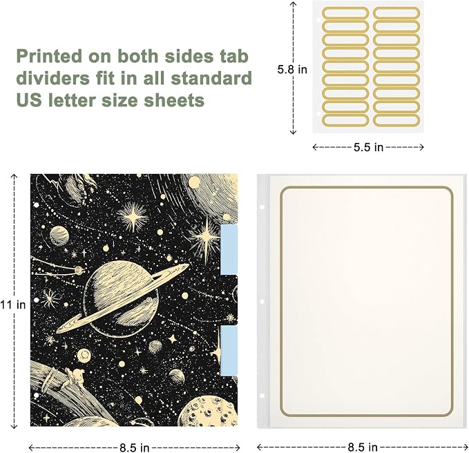 Rouidr 3 Ring Binder with clipboard, 1 inch 8.5 x 11 in Letter Size View Binders Organizer with Dividers Tabs & Clear Sleeves, School Supplies, Office Supplies