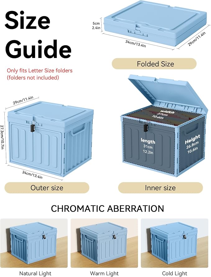 Oterri Lockable Stackable Plastic File Box with Lid for Letter-Size | Hanging File Folders Not Included. Blue, Large 1-Pack. Home, Office, Classroom, Dorm, Tax, Under Bed, Filing Cabinet.