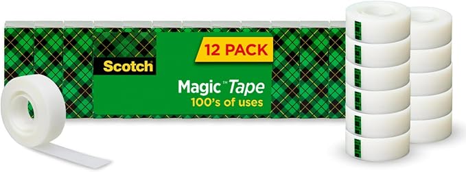 Scotch Magic Tape, Invisible, Home Office Supplies and Back to School Supplies for College and Classrooms, 12 Rolls (Pack of 12)