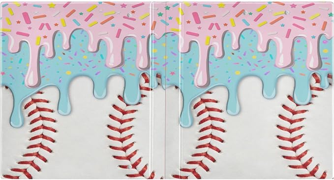 Baseball Red White Stripe Pattern Round Ring Binders 1.5 Inch Ice Cream 3 Ring Clipboard Binder for Office School Work Supplies File Folder 200 Sheet Capacity