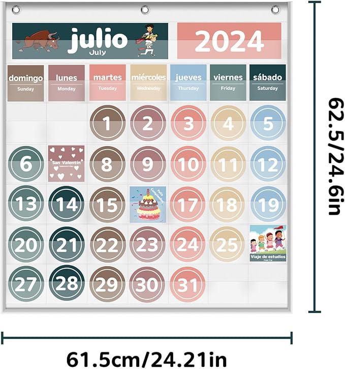 Boczif Monthly Calendar Pocket Chart for Classroom(Spanish White)