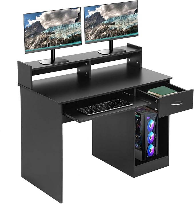 PayLessHere Office Desk, Computer Desk with Drawers Keyboard Tray 43" Study Writing Desks for Home with Storage Shelves, Desks & Workstations