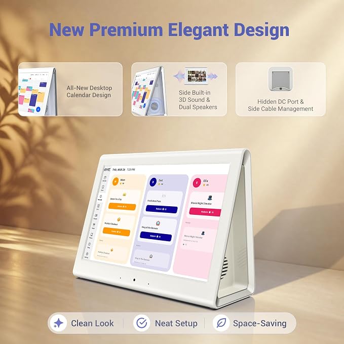 2026 New Upgraded Smart Digital Calendar, Family Planner No Subscription | WiFi Sync Color-Coded Family Schedule, Chore Chart & Meal Plan, HD Interactive Touchscreen Smart Calendar with Blue Case