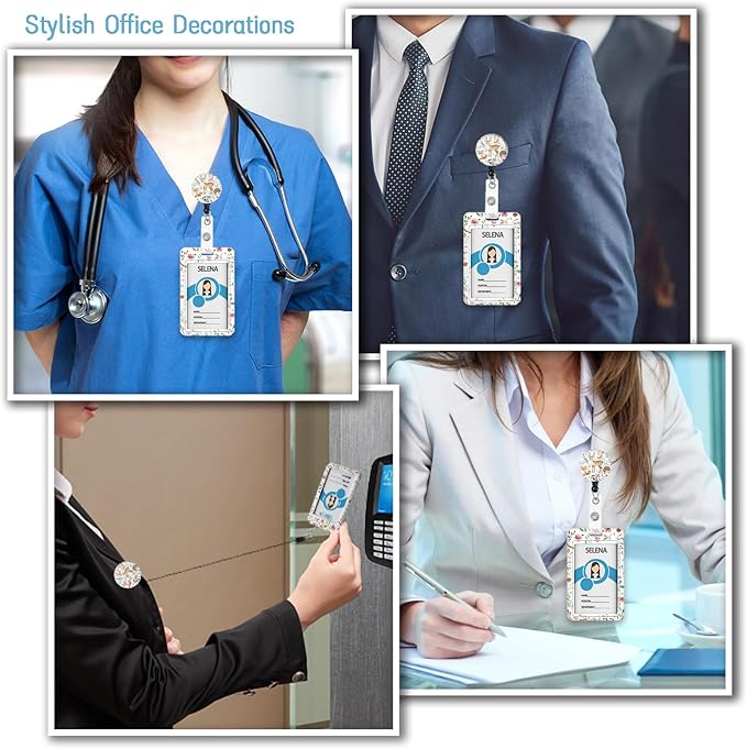 Fox Badge Holder Retractable Lanyard, Lanyards for ID Badges Name Tags Vertical Card Holder, Detachable Lanyard Badge Reel Retractable, Teacher Nurse Workers Women Office Gifts Cute Animal Flowers