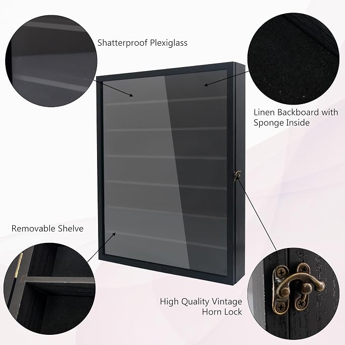 16x20 Shadow Boxes Display Cases with Shelves, Black Deep Shadow Box Frame for Keepsake Collectibles, Coins Military Medals Pins Wedding Flowers