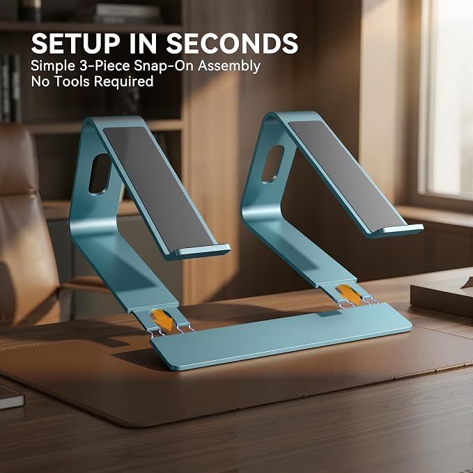 SOUNDANCE Laptop Stand, Aluminum Computer Riser, Ergonomic Laptops Elevator for Desk, Metal Holder Compatible with 10 to 15.6 Inches Notebook Computer, Navy Blue