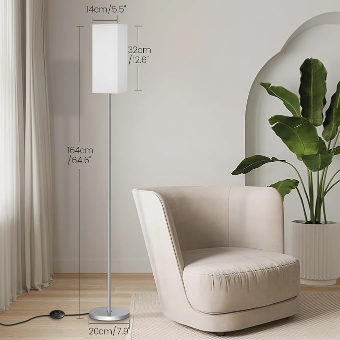 2Pack Floor Lamp, Pole with Foot Switch, Modern Standing Lamp Lamp, Minimalist Freestanding Lamp (Bulb Not Included), for Living Room, Bedroom Office ETL Listed, Silver and White,SCW07LDP205