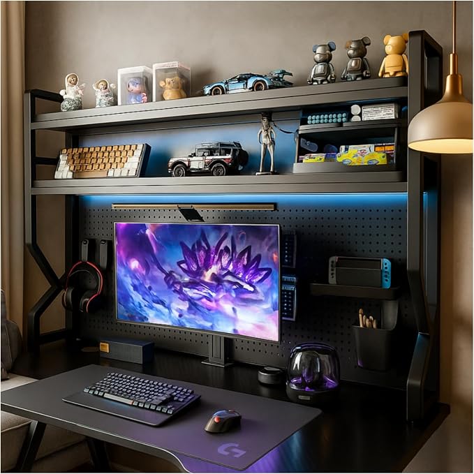 Desktop Bookshelf, Multi-Size pegboard Storage Organizer Rack, Dorm Desk Shelf, Desk Hutch, Desk top Storage Rack, Student Desktop Storage,Desk Shelves for top of des(Black, 45.3" Lx9.9 Wx39 H)