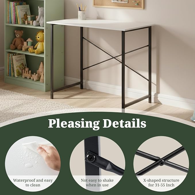 32 Inch Computer Desk, Small Writing Desk for Home Office Bedroom | 265 lb Capacity, Reinforced X-Frame, Waterproof MDF Top, Scratch-Resistant Surface, Easy Assembly, White