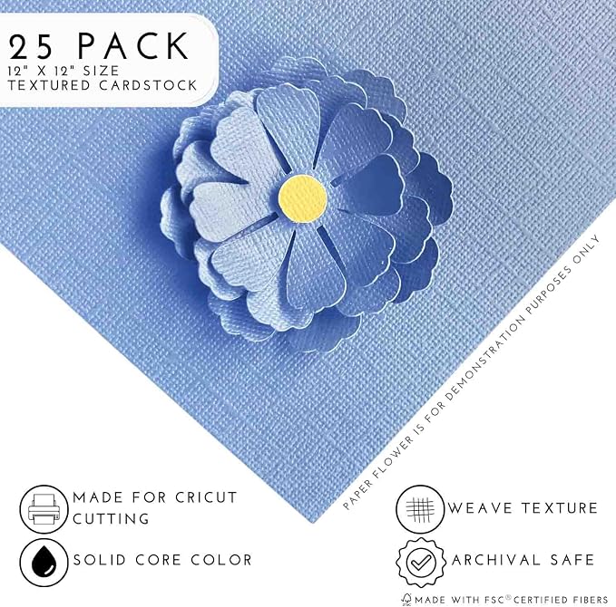STONEWASH—12x12 Textured Cardstock | 80lb Textured Blue Scrapbook Paper | Premium Cardstock for Cricut Cutting | 25 Sheets