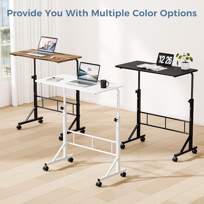 DUMOS 31.5" Walking Pad Desk, Laptop Desk, Home Office | Lockable Wheels, Adjustable Height, Portable Rolling Design, Treadmill Use, Stand Up Style, Rustic Brown