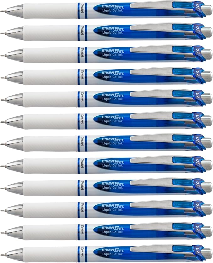 Pentel EnerGel RTX Pearl Retractable Liquid Gel Pen, (0.7mm) Medium Line, Needle Tip, Blue Ink, 12 pack (BLN77PW-C)