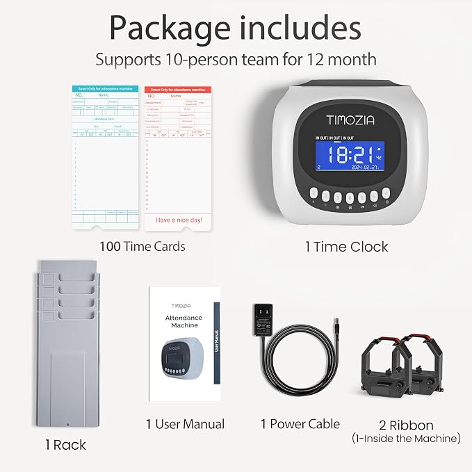 Time Clocks for Employees Small Business, Auto-Align Time Clock | 6 Punches per Day Time Machine, Clock in Machine for Employees with Time Cards, 2 Ink Ribbons(1 Inside) and 1 Rack