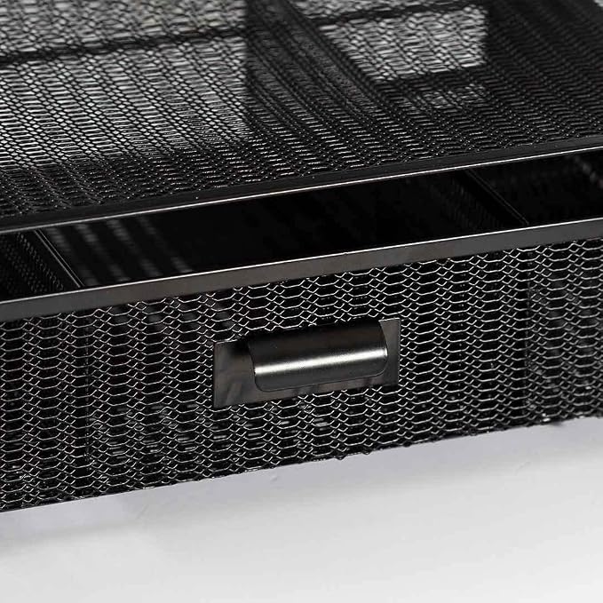 BLU MONACO | Black Wire Mesh Desk Organizer with Drawer | Desk Associates Women Office Set | File Sorters and Mesh Pen Holders Desktop Storage System