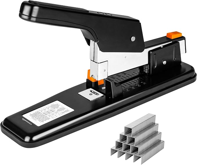Amazon Basics Heavy-Duty Stapler, 90 Sheets High Capacity, Non-Slip, Large Office Stapler with 1000 Staples, Black (Pack of 6)
