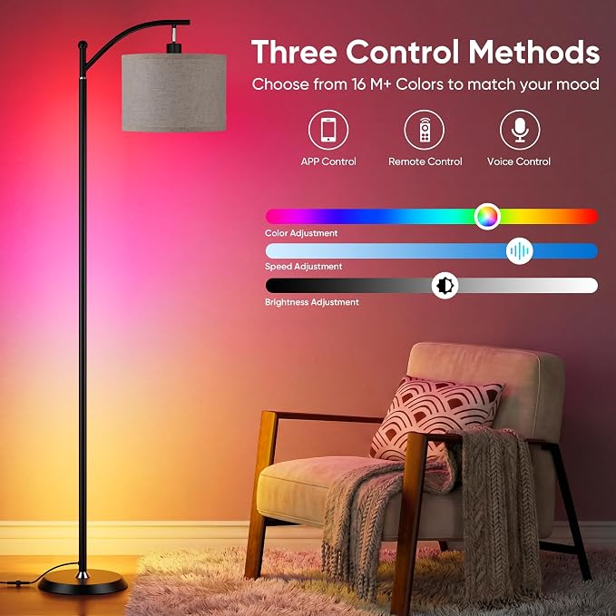 Smart LED RGBCW Corner Lamp with Linen Lampshade Compatible with Alexa, Color Changing Standing Lamp with 16 Million DIY Colors, Music Sync, Tall lamp for Living Bedroom Room,APP/Voice/Remote Control