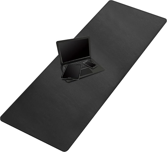 Cacoy 63"x24" Leather Desk Mat, Office Desk Blotter, Large Mouse Pad, Black | Leather Desk Pad Protector Multifunctional Non-Slip Extended Computer Mat Waterproof Writing Mat Stitched Edges Easy to Clean