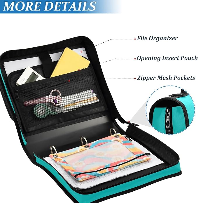 Sea Turtle Teal 3 Ring Binder Bag 1.5 inch Binder Organizer with Zipper Shoulder Strap 500 Sheet Documents Storage for School Office