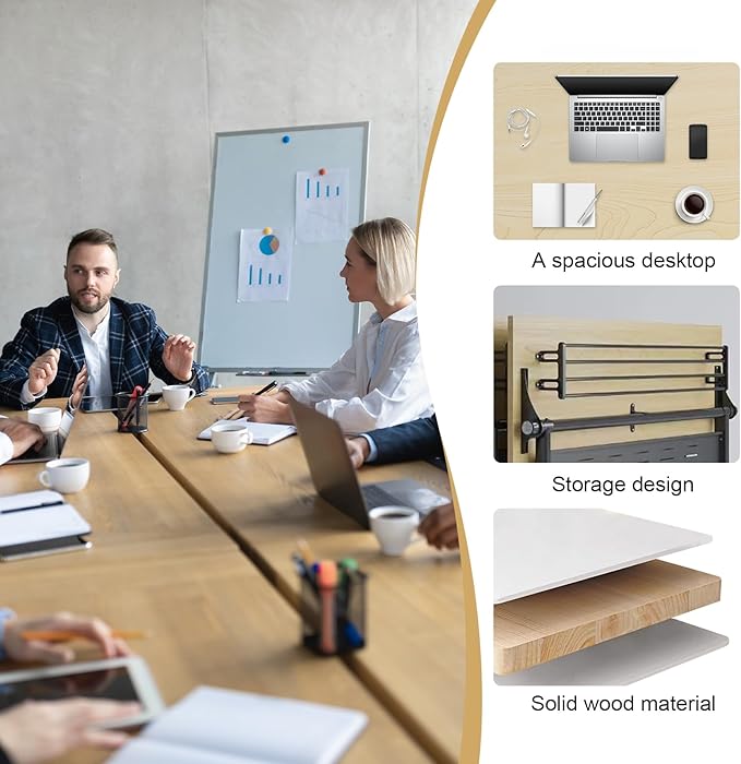 JEHUJD Conference Table,55.1''Folding Conference Room Table for 4-12 People,Mobile Flip Top MeetingTraining Table with Different Coulor and Styles for Offices, Classrooms,Meeting Room (4, E)