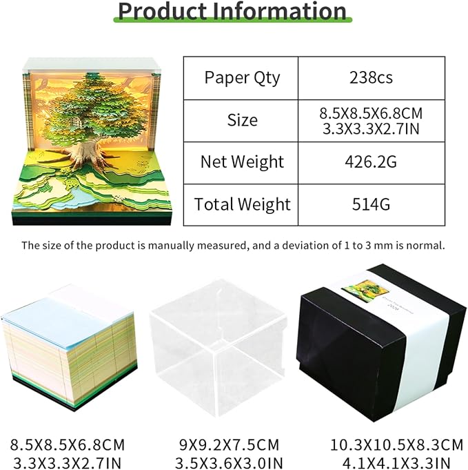 3D Time Piece Calendar, 2027 Desk Calendar With LED Light, 3d Tree Memo Pad Creative Desk Calendar, Christmas Gift for Colleague Friend, Desktop Decoration(Lucky tree)