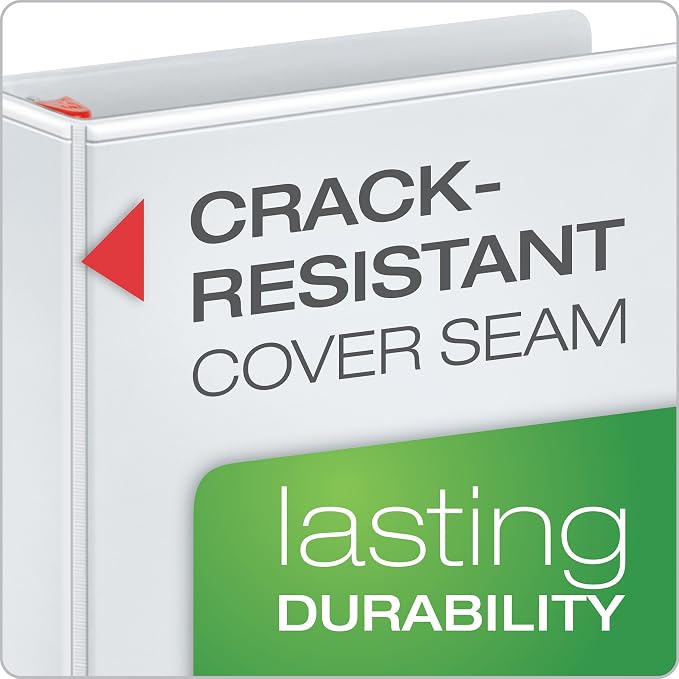 Cardinal 3 Ring Binder, 5 Inch Heavy Duty XtraLife Binder, Locking Slant-D Rings, Crack-Resistant Cover & Spine, ClearVue Covers with Shelf Pull, Holds 1,100 Sheets, White (26350) (Pack of 2)