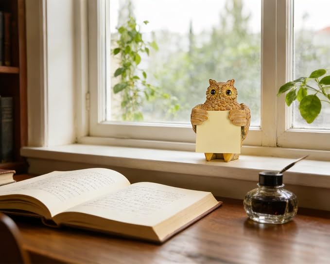 Owl Pop-Up Sticky Note Dispenser for 3 x 3 in Notes, Light Yellow | Includes 100 sheets, handmade resin desk decor for office, home or classroom; gift for teacher, coworkers and owl lovers
