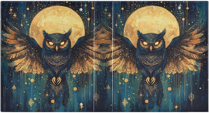 Owl Moon Moth Moon 3 Ring Binder with 2 Interior Pockets 1.5 inch Binders 3 Ring Heavy Duty Fit 8.5" x 11" Letter Size for Office School, 2 Pack