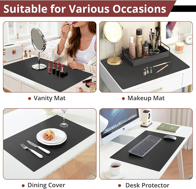 LovePads Makeup Mat for Vanity, 16" x 32" PVC Desk Mat & Dresser Cover Top | Waterproof Desk Protector, Vanity and Desk Accessories; Wipes Clean, Ideal for Writing, Nail Art, Craft Table, Black+Red