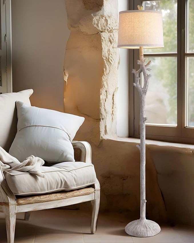 Retro Farmhouse Floor Lamp for Living Room Rustic Standing Lamps Tree Trunk Deco Modern Country Vintage Wood Grain 59.75" Tall Corner Floor Lamp Bedroom Office