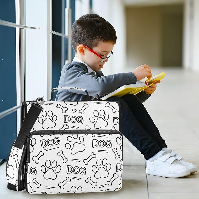 Dog Paw Print Bones 3 Ring Binder Bag 1.5 inch Binder Organizer with Zipper Shoulder Strap 500 Sheet Documents Storage for School Office
