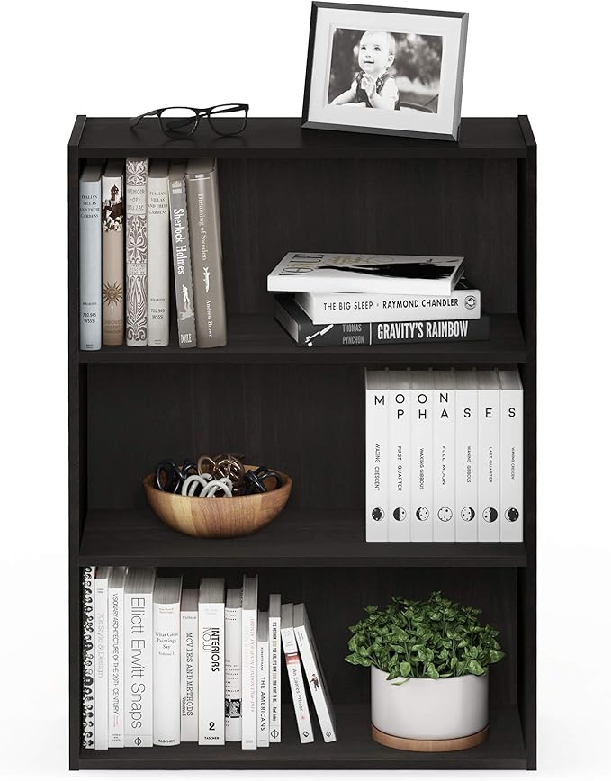 Furinno PASIR Book Shelf, 3-Tier Bookshelf, Storage Shelves Bookcase, 9.7 x 23.7 x 31.5, for Living Room, Bedroom, Home Office, Cinnamon Cherry