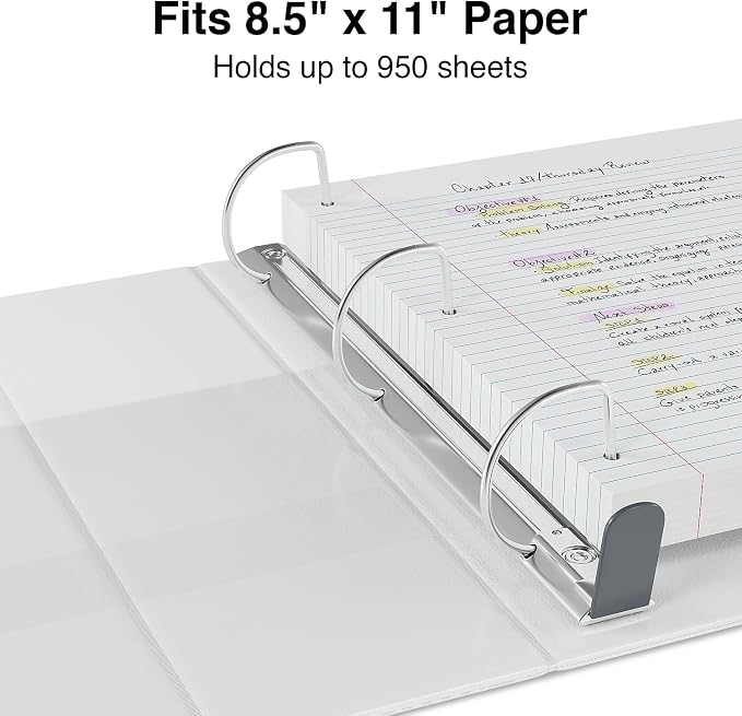 Staples Heavy-Duty 5-Inch D-Ring View Binder, White, 1,000 Sheets | Extra-large capacity for office document storage and archiving needs.