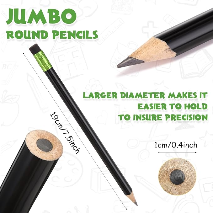 Fainne 48 Pcs Large Pencils 3 Sharpeners,Black,Round
