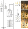 Dimmable Floor Lamp, Farmhouse Standing Lamp with Elegant Metal Cage, Industrial Tall Tree Floor Lamps for Living Room Bedroom Study Room Office, 3 x 800LM LED Bulbs Included - 72", Silver