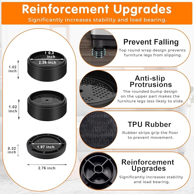 Furniture Risers Bed Risers Heavy Duty 1 inch, 2 inch, 3 inch, 4 inch Round Adjustable Bed Lifts Riser for Desk Legs Table Couch Sofa Chair Refrigerator Washing Machine (1 Inch, Black, 32 Pack )