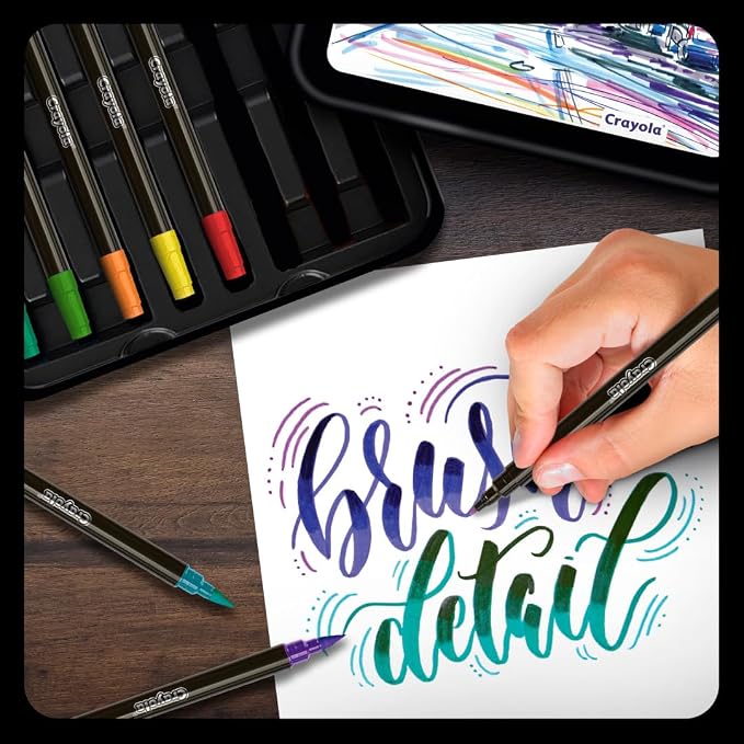 Crayola Brush & Detail Dual Tip Marker Set, 16 Markers, 32 Colors, Adult Coloring Markers, Gifts for Teens & Adults