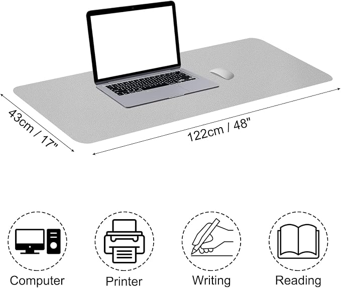 PATIKIL Desktop Protector, 48"x17" Non-Slip Waterproof PU Leather Desk Pad, Dual Sided Silver Tone