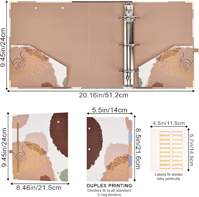EYROZILL 2 Inch Mini 3 Ring Binder for 5.5" x 8.5" Paper with 5-Tab Dividers EYROZILL Cute Mini Binder for School/Office Supplies and Home, Brown Impression