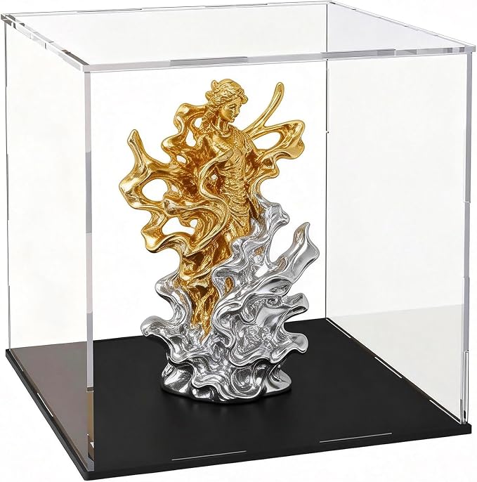 Acrylic Display Case, Clear Collectible Display Box with Matte Black Base, Dustproof Acrylic Showcase, Easy Self Assembly Storage Cases for Art Figurine, Trophy and Action Figures, 8 x 8 x 9.6 inch