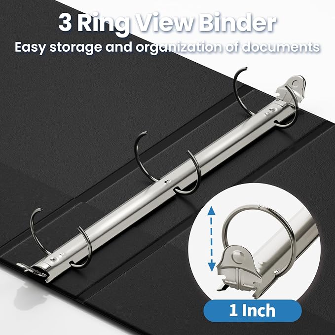 SUNEE 1 Inch Binders 3 Ring 10 Pack Bulk, PVC-Free Clear View 1" Binders (Fits 8.5x11 Inches) for School, Office & Home Use, Black