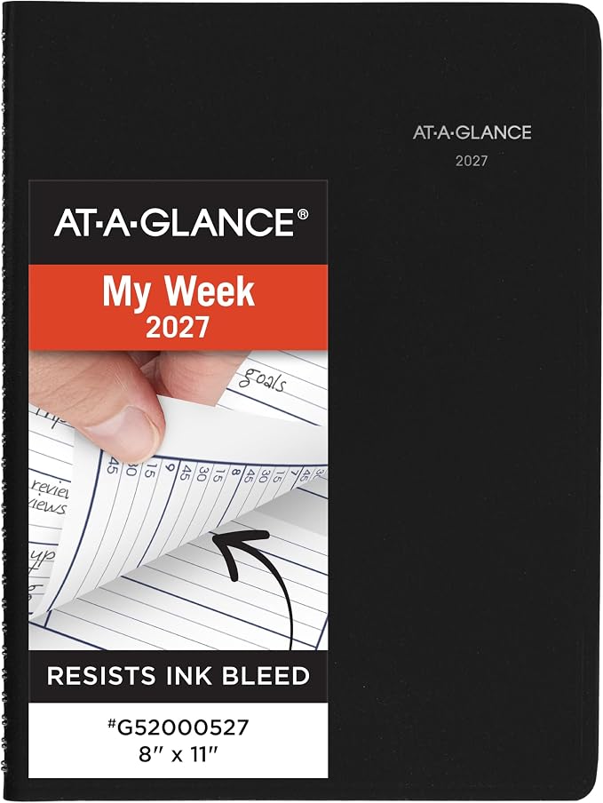 AT-A-GLANCE 2027 Appointment Book Planner, Weekly, 8" x 11", Quarter-Hourly, DayMinder, Black (G5200027)
