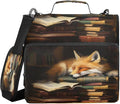 Fox Cartoon Print Zipper Binder Bag 3 Ring with Shoulder Strap & Handle Multi Pocket Binder Organizer Bag Large Capacity for School Office Supplies