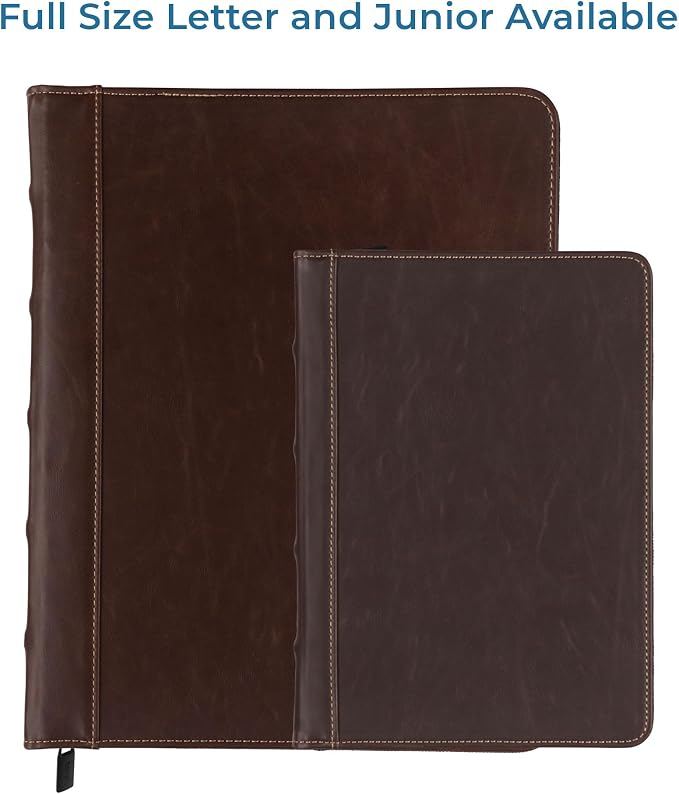 Samsill Vintage Zippered Leather Binder, 1 Inch Round Ring, Letter Size 8.5x11 Documents, Contrast Stitching, Professional Organizer Portfolio, Planner, Brown