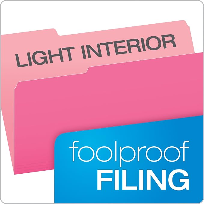 Pendaflex Two-Tone Color File Folders, Legal Size, Pink, 1/3 Cut, (153 PIN) (Pack of 500)