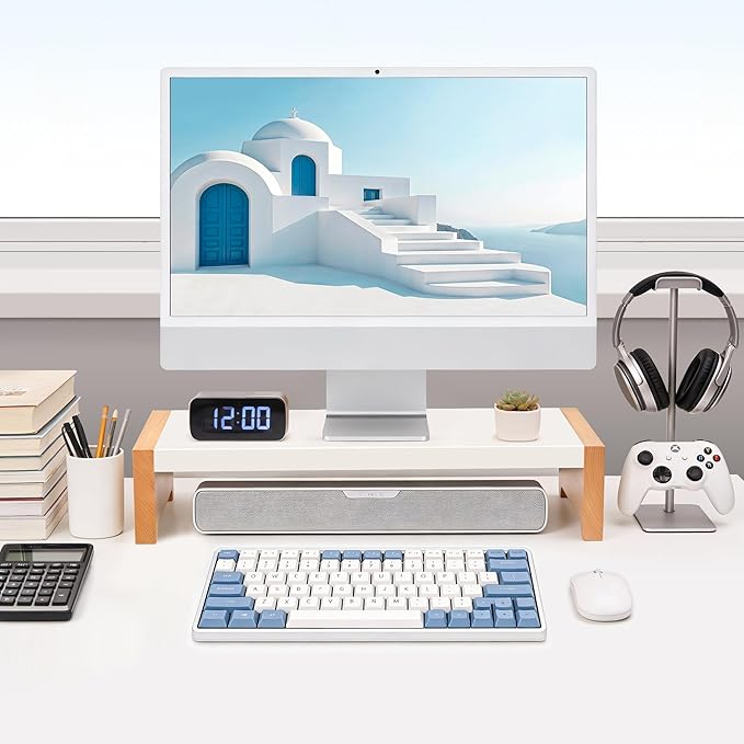 Monitor Stand Riser | White Metal & Wood Computer Monitor Stand Riser for Desk, Max Load Capacity 40LB